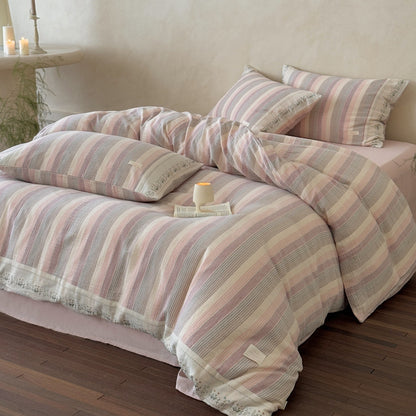 Striped Muslin Duvet Cover Set – Soft Pink