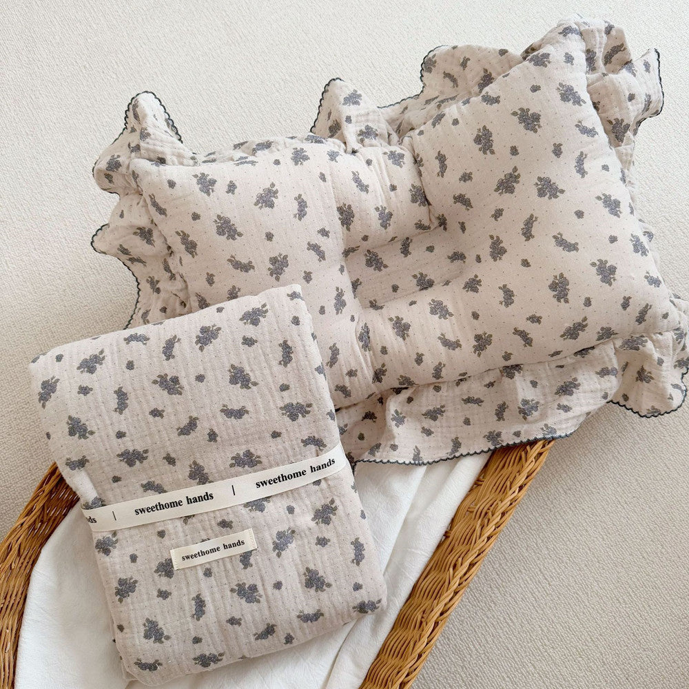 Soft cotton muslin toddler blanket and pillow set