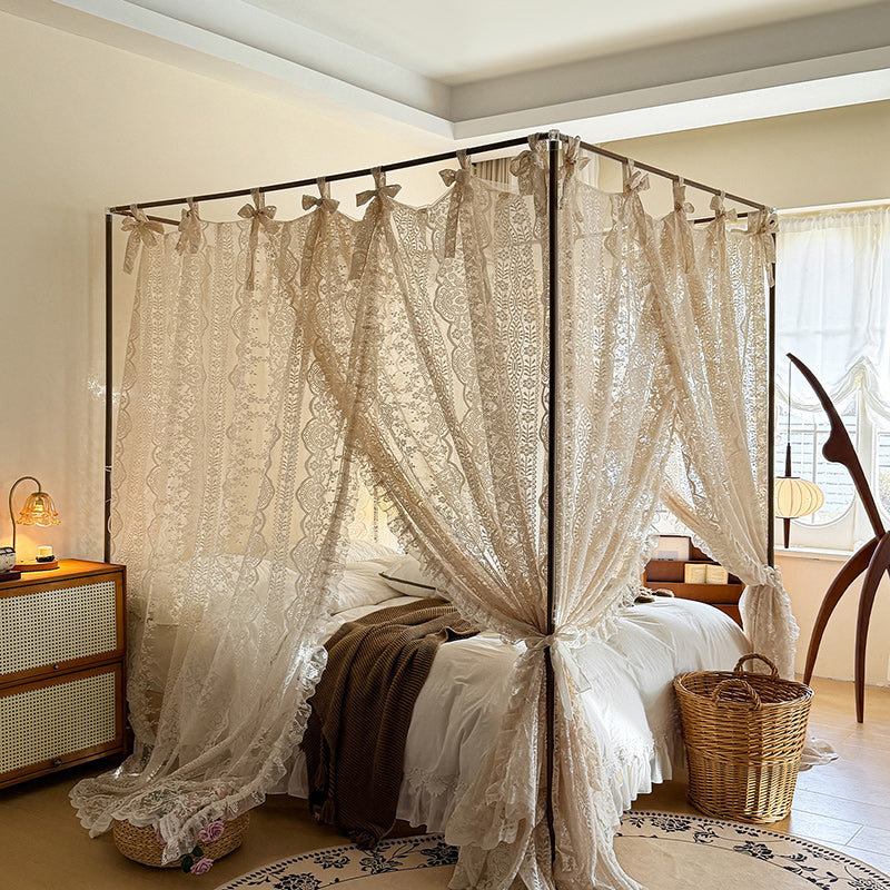 apricot lace bed canopy curtains romantic bedroom
