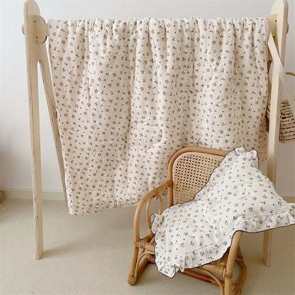 Vintage Rose Floral Baby Quilt – Cotton Muslin