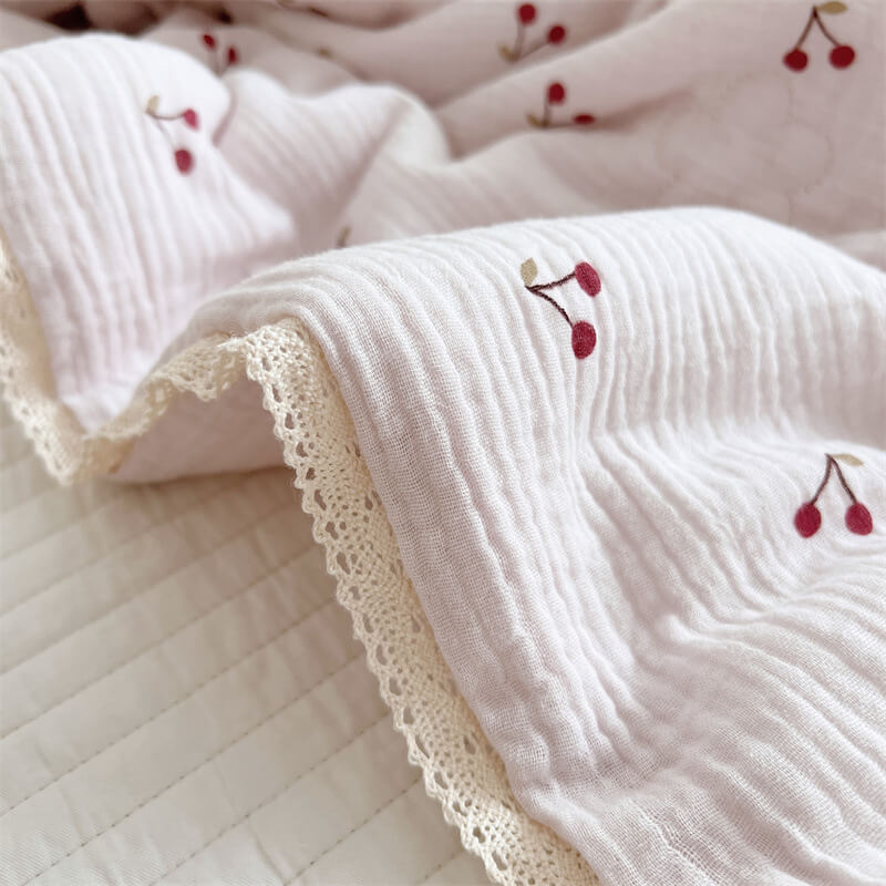 Vintage floral cotton crib blanket
