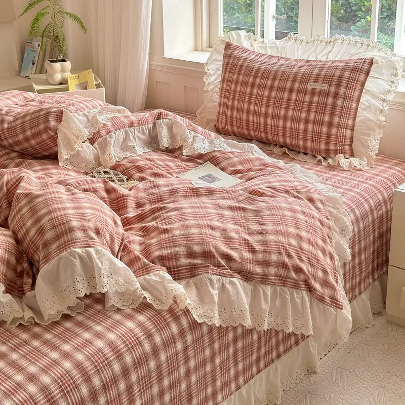 Washed Cotton Plaid Duvet Cover – Ruffled Lace