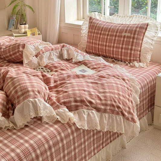 Washed Cotton Plaid Duvet Cover – Ruffled Lace