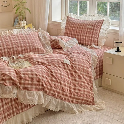 Washed Cotton Plaid Duvet Cover – Ruffled Lace