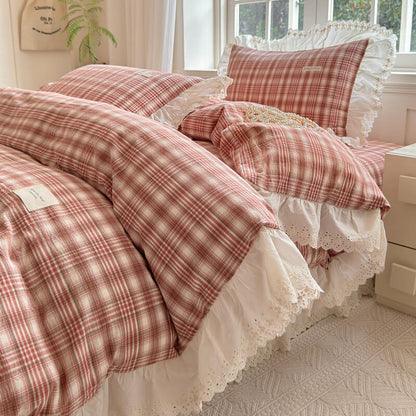 Washed Cotton Plaid Duvet Cover – Ruffled Lace