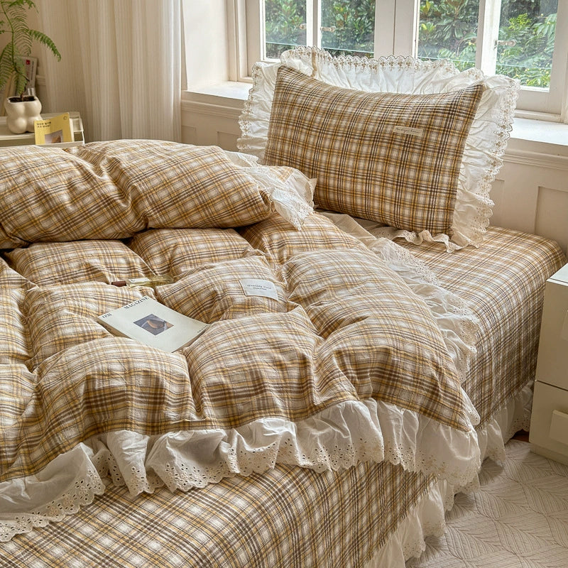 Washed Cotton Plaid Duvet Cover – Ruffled Lace
