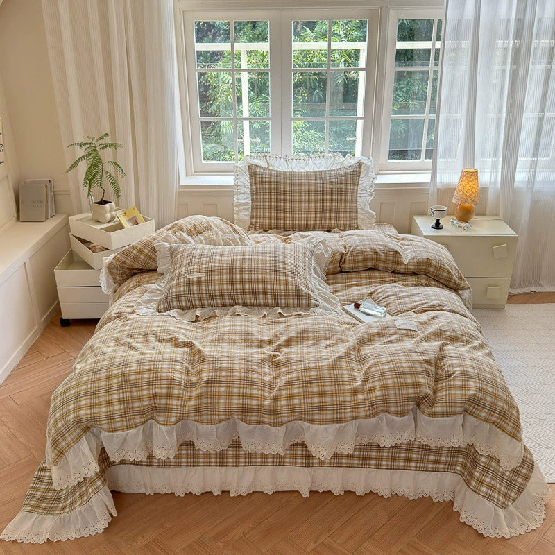 Washed Cotton Plaid Duvet Cover – Ruffled Lace