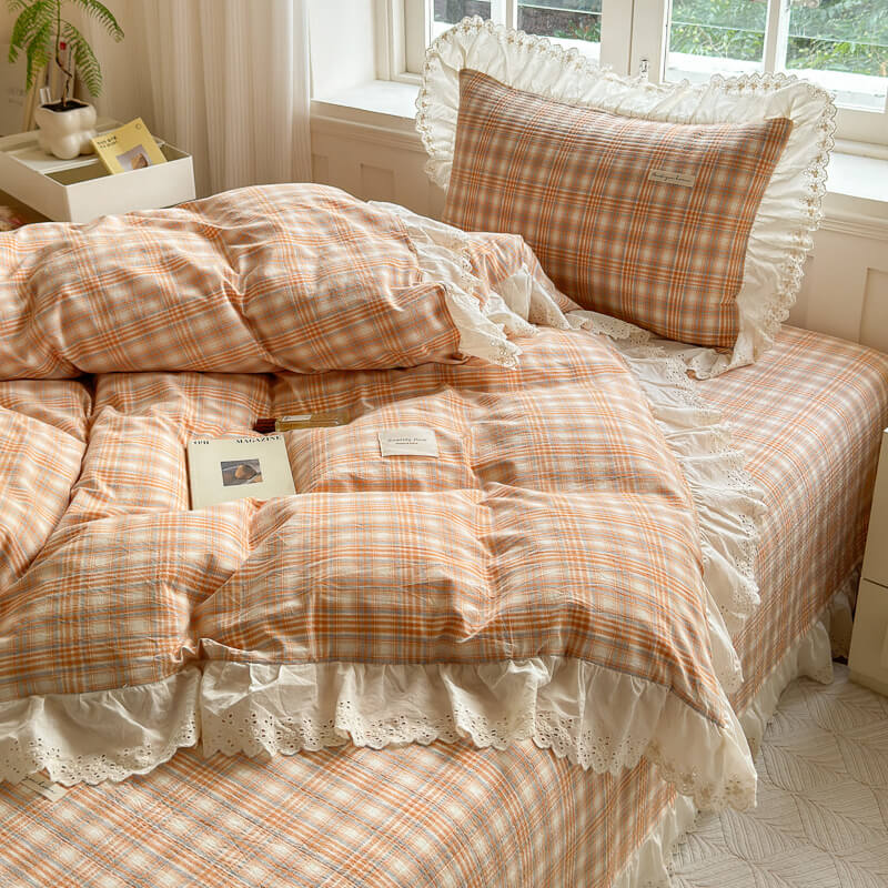 Washed Cotton Plaid Duvet Cover – Ruffled Lace