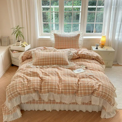 Washed Cotton Plaid Duvet Cover – Ruffled Lace