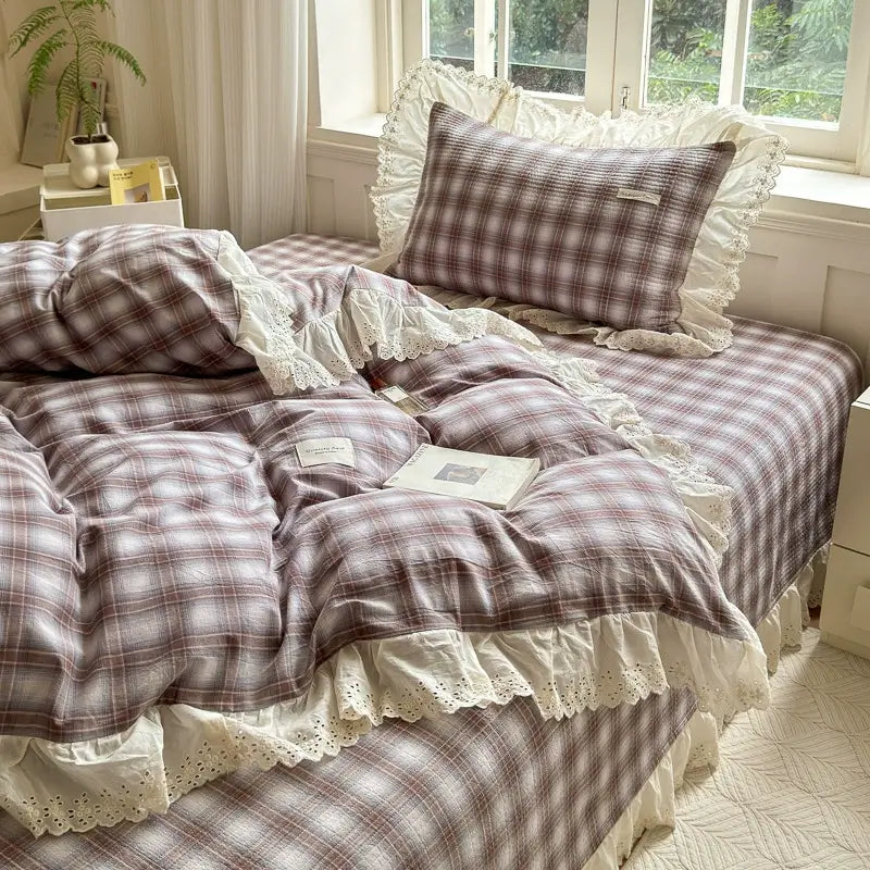 Washed Cotton Plaid Duvet Cover – Ruffled Lace