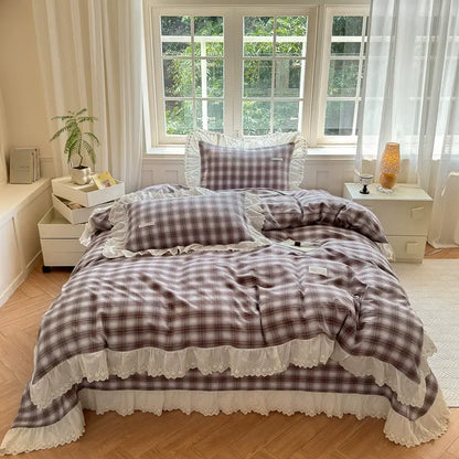 Washed Cotton Plaid Duvet Cover – Ruffled Lace