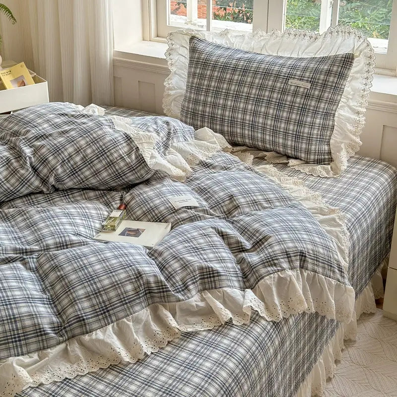 Washed Cotton Plaid Duvet Cover – Ruffled Lace