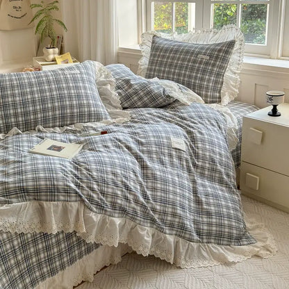 Washed Cotton Plaid Duvet Cover – Ruffled Lace