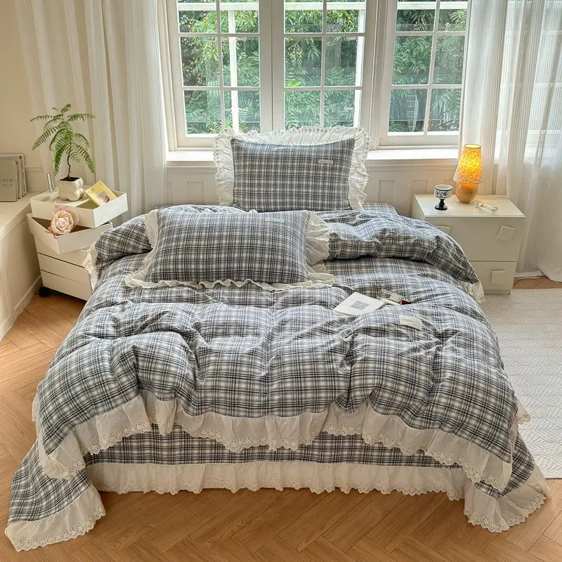 Washed Cotton Plaid Duvet Cover – Ruffled Lace