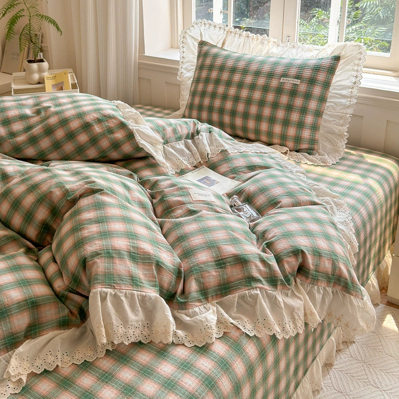 Washed Cotton Plaid Duvet Cover – Ruffled Lace