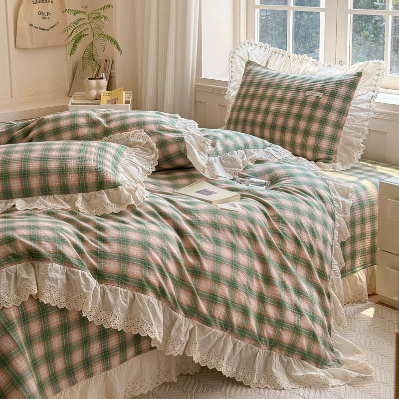 Washed Cotton Plaid Duvet Cover – Ruffled Lace
