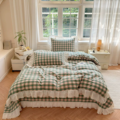 Washed Cotton Plaid Duvet Cover – Ruffled Lace