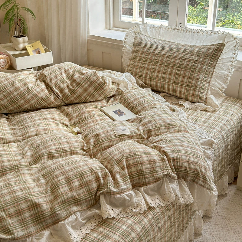 Washed Cotton Plaid Duvet Cover – Ruffled Lace