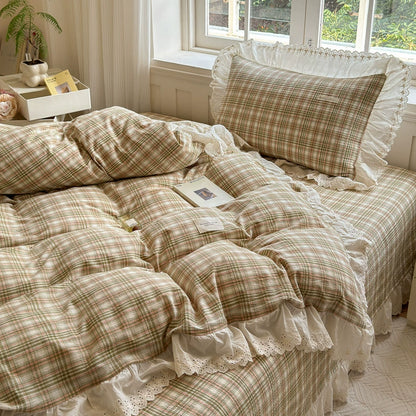 Washed Cotton Plaid Duvet Cover – Ruffled Lace