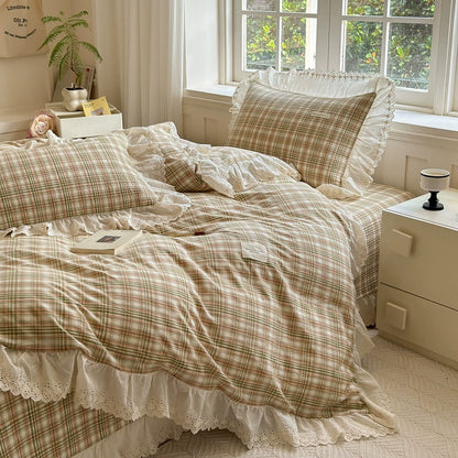 Washed Cotton Plaid Duvet Cover – Ruffled Lace