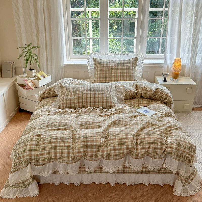 Washed Cotton Plaid Duvet Cover – Ruffled Lace
