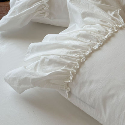 White Cotton Bed Skirt with Embroidered Lace Trim