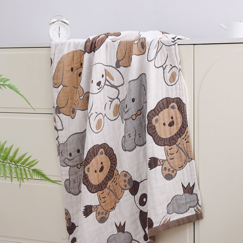 Joyful animal jacquard blanket hanging flat for full pattern display