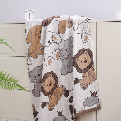 Joyful animal jacquard blanket hanging flat for full pattern display