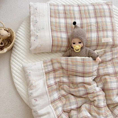 Beige Plaid Kids Comforter Set – Cotton Gauze