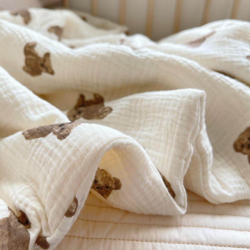 baby quilt blanket with teddy bear print