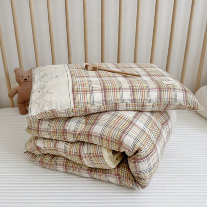 Beige Plaid Kids Comforter Set – Cotton Gauze