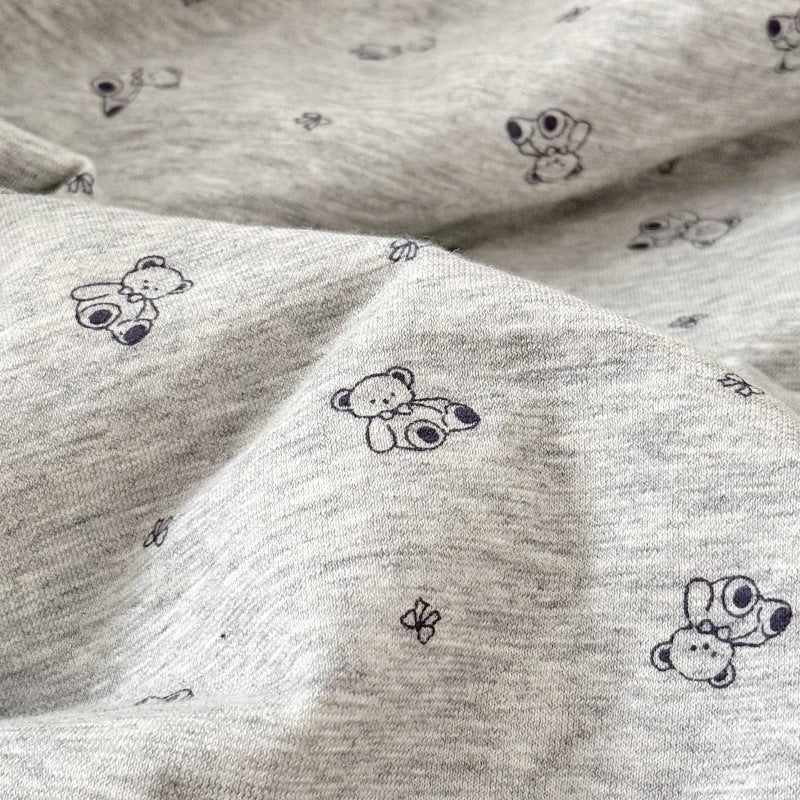 Close-up of bear print on cotton jersey fabric