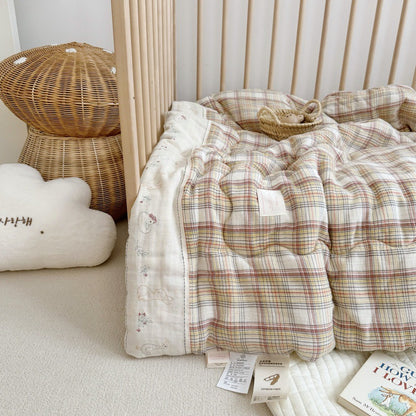 Beige Plaid Kids Comforter Set – Cotton Gauze