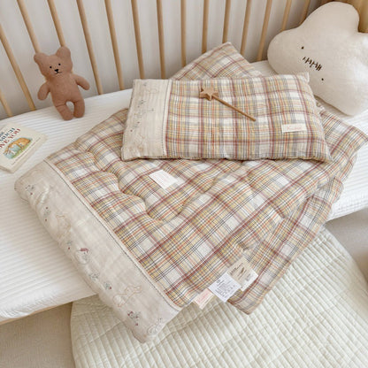 Beige Plaid Kids Comforter Set – Cotton Gauze