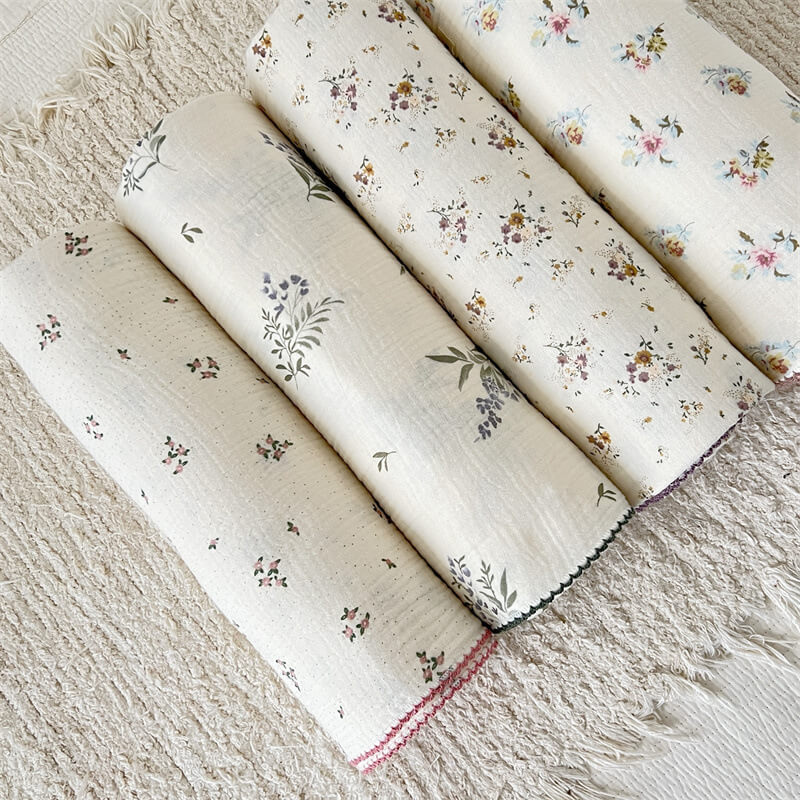 retro floral print cotton muslin blanket 120×130 cm