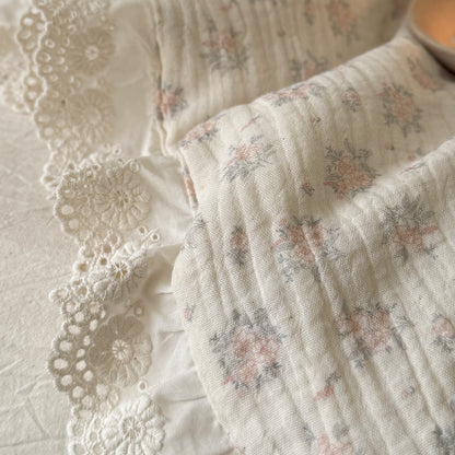 Dusty Pink Floral Comforter with Ruffled Lace Trim