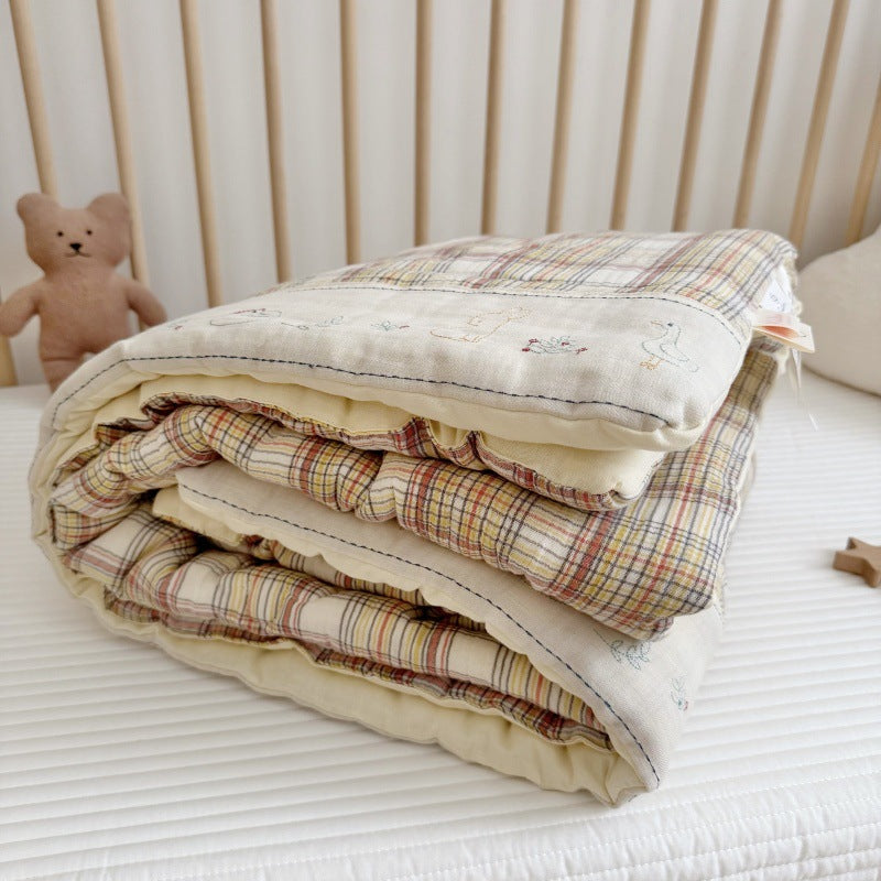 Beige Plaid Kids Comforter Set – Cotton Gauze