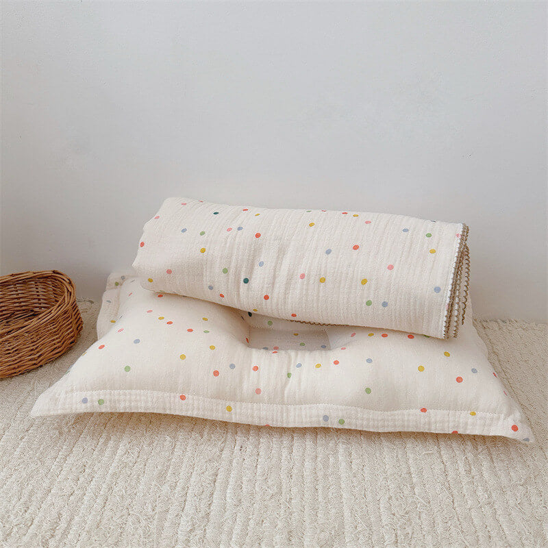 Polka Dot Cotton Baby Blanket and Pillow Set