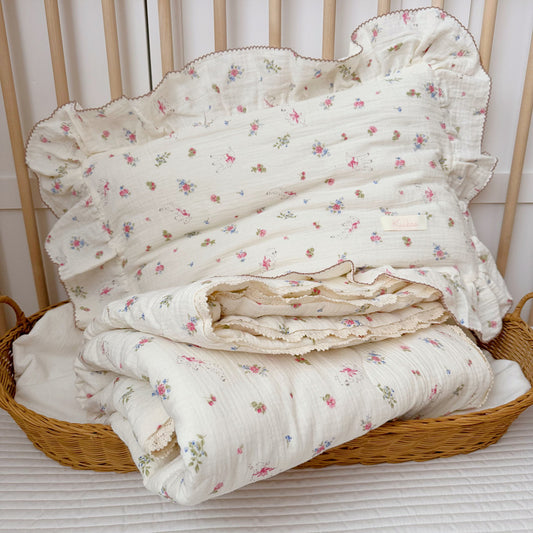 Folded little lamb kids comforter set in a baskett 