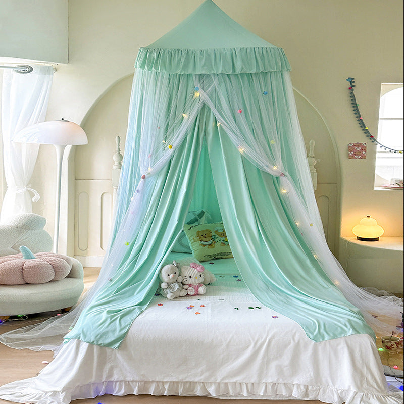 Princess bed canopy double layer with soft ruffles on bed