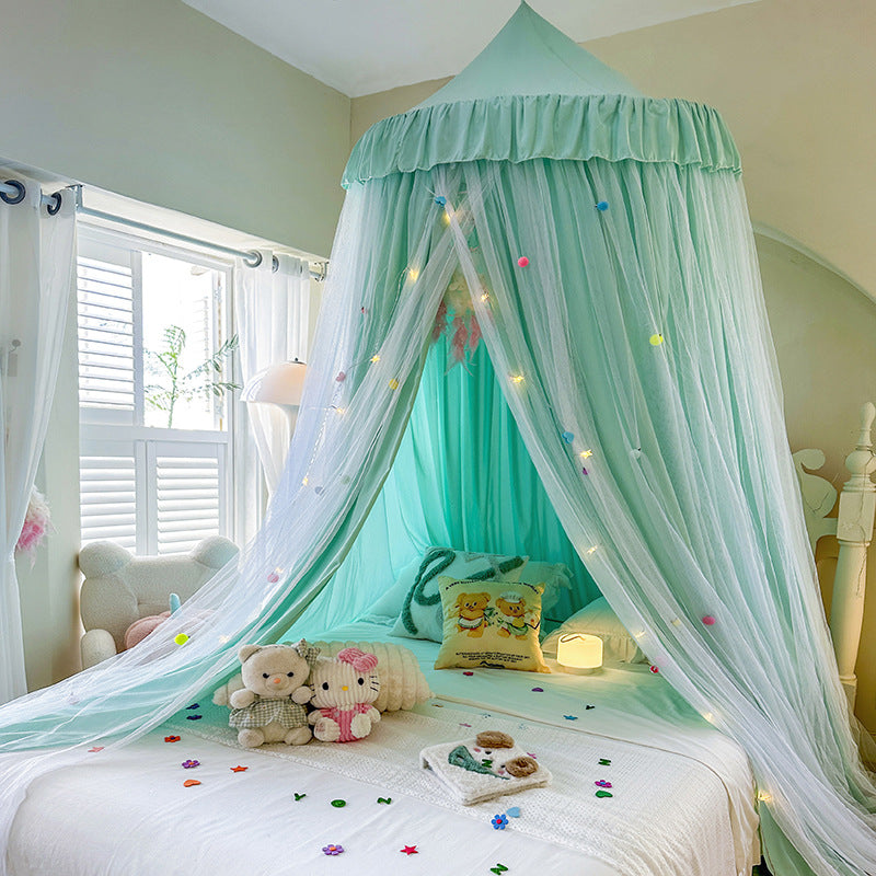 Side view of double layer bed canopy for girls room