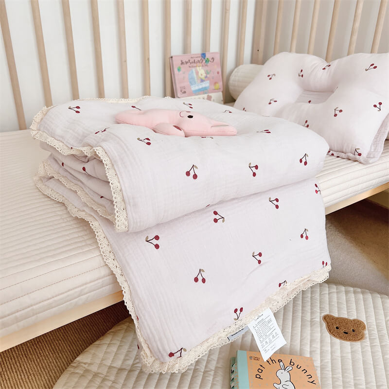 reversible crib quilt cherry pattern